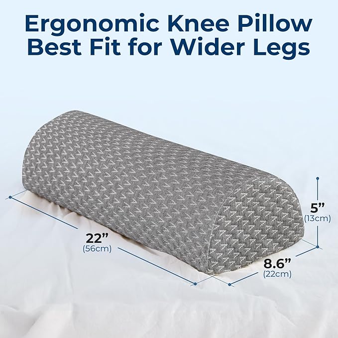 5 STARS UNITED Knee Pillow for Back Sleeping – Memory Foam Cushion for Sciatica Pain Relief – Under Leg Support for Sleeping on Back – Large Half Moon Bolster for Bed, Gray