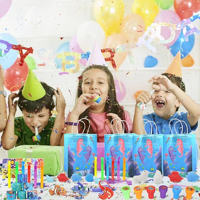 180PCS Under the Sea Party Favors Ocean Theme Party Supplies for Kids – Goodie Bags, Bracelets, Keychains, Stickers, Stamps, Straws, & Toys for Birthday Party Gifts & Classroom Rewards