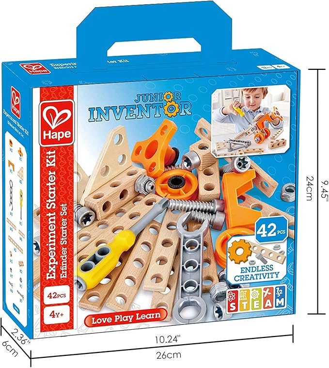 Hape Junior Inventor Experiment Starter Kit | 42 Piece Construction Building Toys, STEAM Science Kit for Kids 4 Years and Up