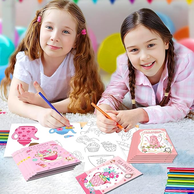 littkeef cliaet 16 Pcs Tea Party Coloring Books Tea Party Party Favors Bunnies Bulk Mini Coloring Books Bulk for Kids DIY Art Drawing Activity Book Set for Tea Party Themed Birthday Party Supplies