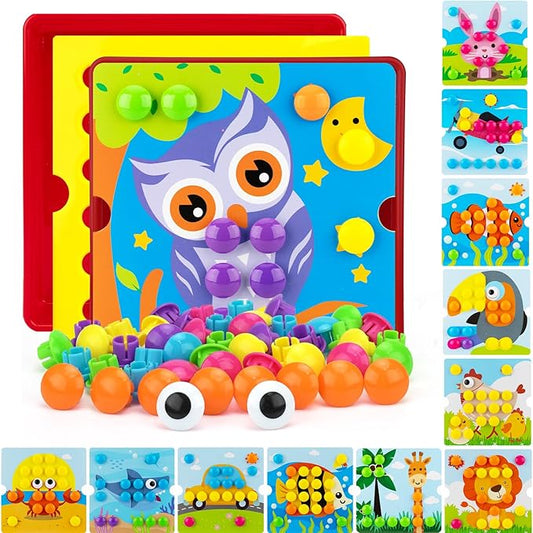 Button Art Toys for Toddlers, Crafts for Age 3-5, Early Educational Toys, Color Matching Puzzle, Fine Motor Skills Game, Preschool Learning Toys for Boys & Girls 3+