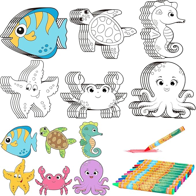 30 Sets Ocean Animals Crafts for Kids Color Your Own Under The Sea Magnets Kit DIY Coloring Sea Animals Magnet Craft Ornaments for School Classroom Home Activities Summer Animals Art Party Favors