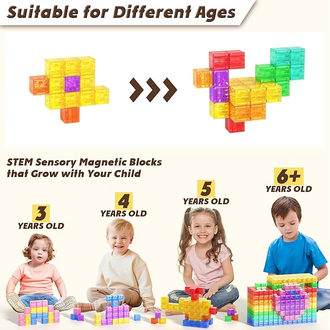 45PCS Magnetic Blocks - Transparent Magnetic Cubes, Toddler Boy Toys, Magnetic Building Blocks, Sensory Autism Toys for Kids Ages 3+, Preschool Magnet Toys for 3-5 Year Old Boys and Girls