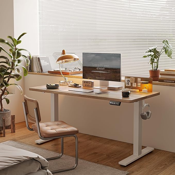 TIQLAB 55 * 28 Inches Standing Desk, Adjustable Height Stand up Desk,Sit Stand Home Office Table with Splice Board, Maple