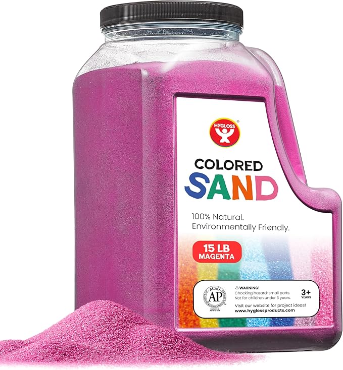 Hygloss Colored Play Sand – 15 lb Magenta Craft Sand for Sand Art, Christmas Gifts & Decorations, DIY Projects, Classroom Activities, and Plant Décor – Fine, Non-Toxic Sand, Safe for Kids Ages 3+