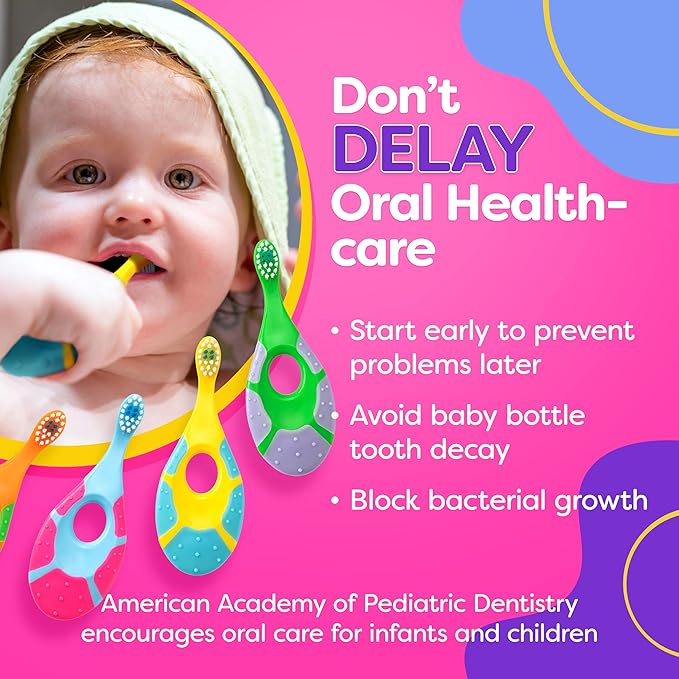 Baby Toothbrush 4 Pack, Toddler Toothbrush Age 1-2 & Bonus Silicone Finger Brush, Soft Bristles, Toddler Toothbrushes, Infant & Training w/Teething Handle, 0-2 Years, Multi Color Set