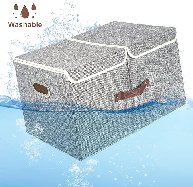 TYEERS Extra Large Collapsible Storage Bins with Lids and Compartments, Washable, Fabric Storage Boxes, 21.7x13x11.8 inches, 1 Pack, Gray