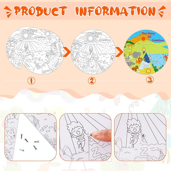 Ireer 24 Sets Sunday School Crafts for Kids Religious Activities Color Your Own Creation Wheel The Story of Creation Wheel Religious Art for Kids VBS Crafts