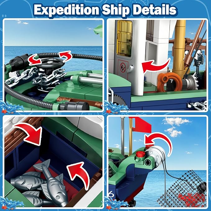 Ocean Explorer Ship Building Set, 603 PCS City Exploration Boat Building Block Kit Toys, Birthday for Boys and Girls Ages 6 7 8 9 10 11 12+ Year Old