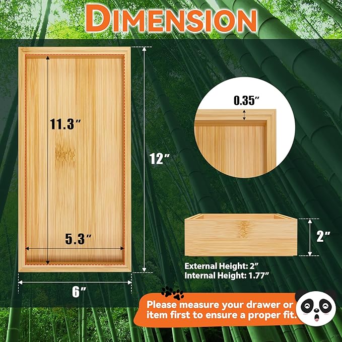 Lixple Bamboo Drawer Organizer - Silverware & Utensil Organizer, Stackable, 2 Pcs, Wooden Storage Box Tray (Bamboo, 12 X 6 X 2 Inch)