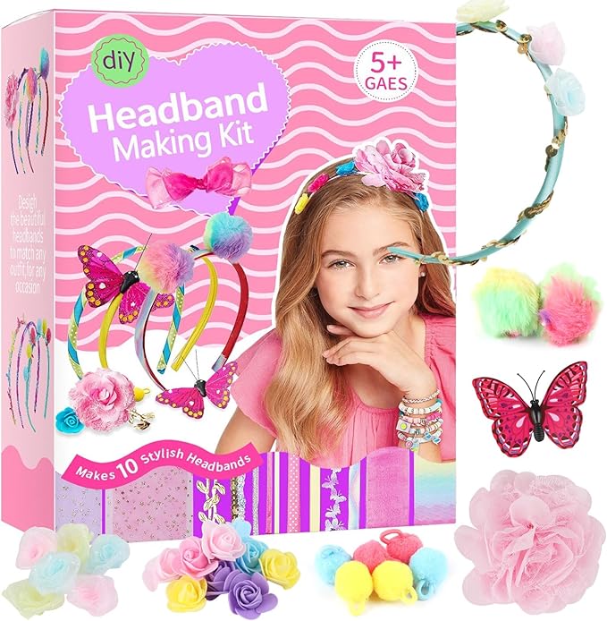 JOFONY Headband Making Kit for Girls,Make Your Own Fashion Headbands Girls Hair Accessories Arts and Crafts for Kids Ages 3-12 Birthday Presents DIY Toys (10 pcs)