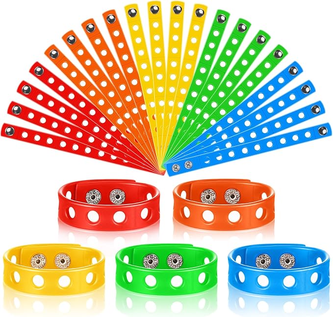 Aoriher 20 Pieces Silicone Charm Bracelets Kids Valentine's Day Silicone Wristband Gift Adjustable Rubber Bracelet with Holes for Shoe Charm First Day of School Party Favors(Multicolored)