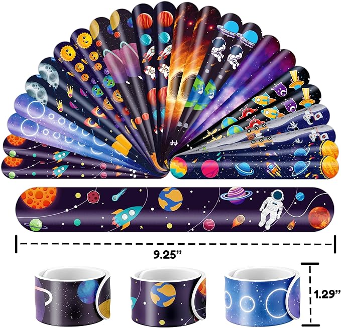 48PCS Space Party Favors - 24PCS Tattoos & 24PCS Slap Bracelets - Astronaut & UFO Birthday Supplies, Classroom Prizes, Party Gifts for Kids & Boys