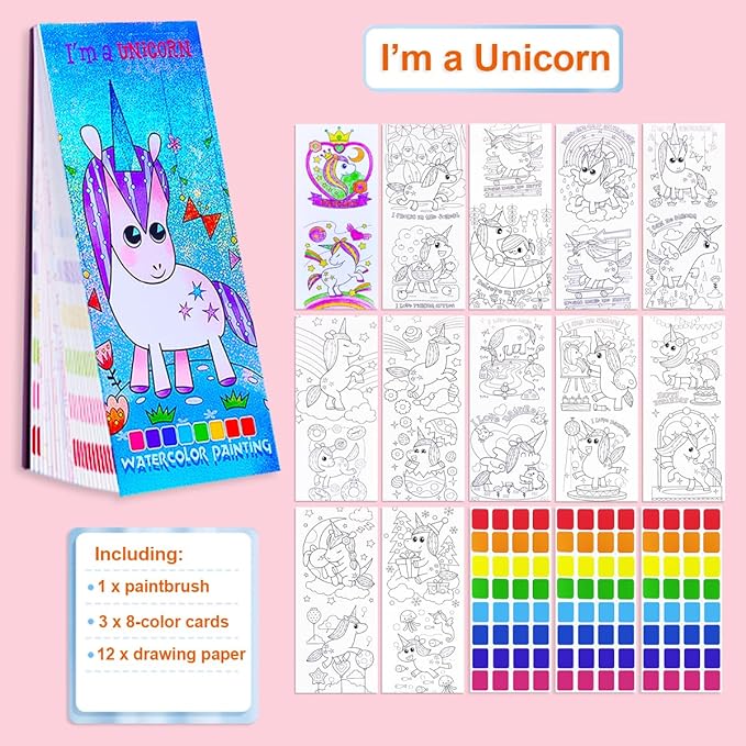 BAOXUE Water Color Paint Sets for Kids, Pocket Watercolor Painting coloring Book, Paint With Water Books for Kids Ages 4-8, Art Craft Set for Girls Boys Drawing with Brush