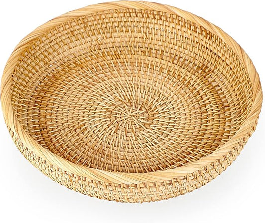 Hipiwe 9.9" Round Key Basket Bowl for Entryway Table Wicker Storage Basket Woven Keys Bowl Holder Crackers Fruit Candy Serving Tray Rattan Organizer Basket for Remote Control Wallet Cell Phone