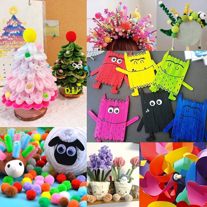 FUNZBO Arts and Crafts Supplies for Kids - Kids Crafts with Pipe Cleaners, Popsicle Sticks, Pompoms & Stickers, All in One Homeschool Supplies, Toys Crafts for Girls & Boys Age 4+ (Jumbo)