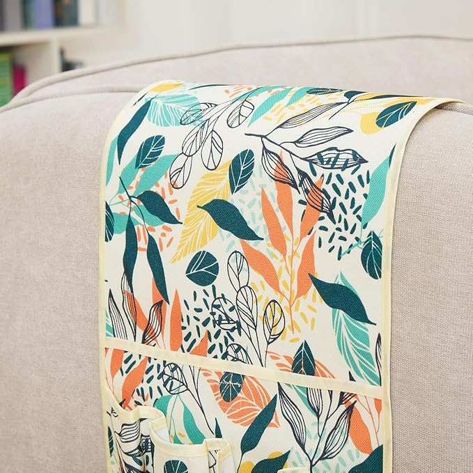 FLYILY Sofa Armrest Organizer Non-Slip Arm Chair Hanging Caddy Remote Control Holder for Magazine,Tablet, Phone, Books, Glasses(BigLeaf,13in)