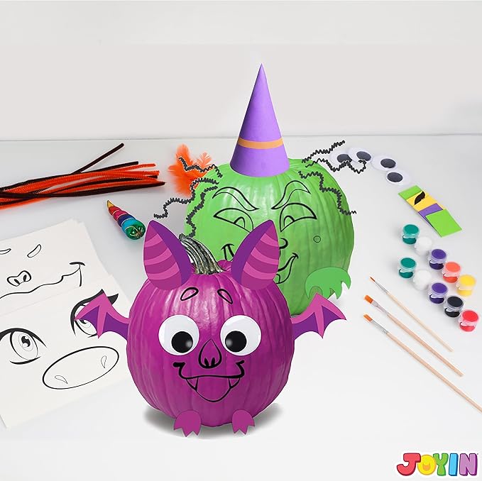 Klever Kits Halloween Arts and Craft Pumpkin Painting Kit, Party Favors for Kids, Halloween Pumpkin Decorating Kit for Party Supplies, Halloween Party Decor DIY Coloring Activities School Party Games