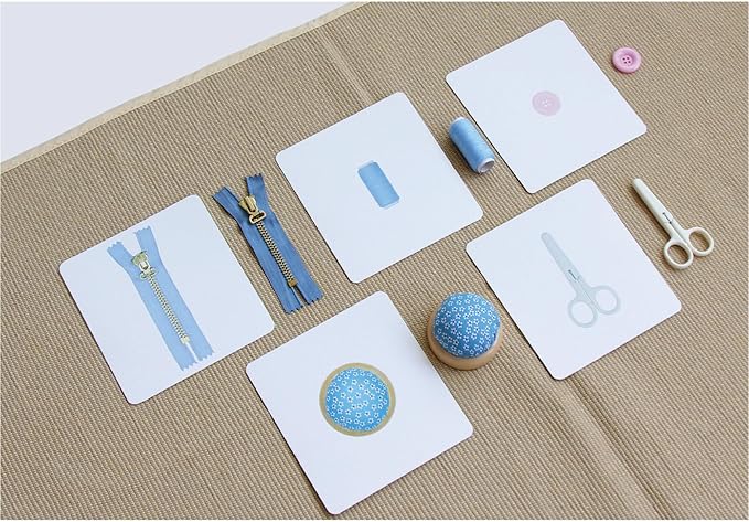 Kiddison Montessori Language Materials Objects with Identical Cards Matching Game Minitures Flash Cards Cleaning Tools Hair Accessories Sewing Items (Sewing Items)
