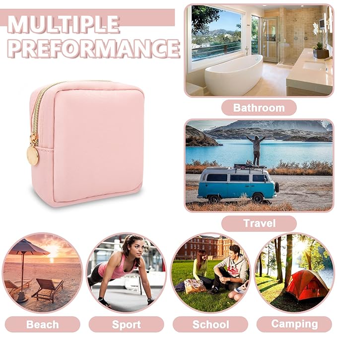 UIXIZQ Mini Makeup Pouch for Purse, Small Cosmetic Bag Pouch Nylon Travel Toiletry Organizers Bag for Women Girls, Cute Zipper Coin Purse Preppy Storage Purse for School Work(Mini-Flamingo)