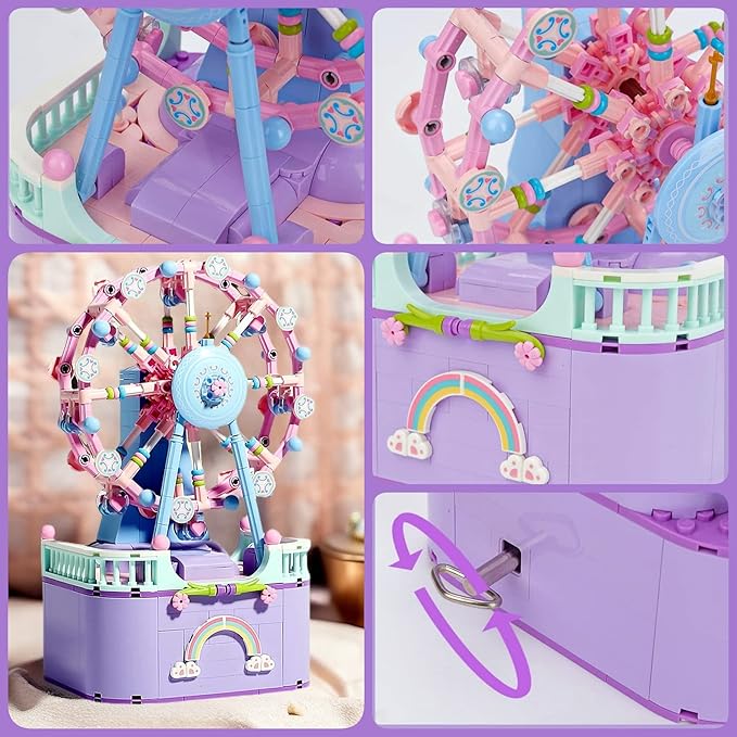 RIXINC Rotating Ferris Wheel Model Building Sets with Music Box, Girls Toys 6 7 8 9 10 11 12 13 14 Years Old and up, Toys for Girls Christmas and Birthday Gifts for Adults and Kids (710pcs)