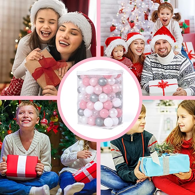 Babies Ball Pit Balls 100pcs, Ball Pool Balls for Swim Toys, Baby Ball Pit,Toddlers Girl Kids Birthday, Tent,Slides, Tunnels(2.2"),Pearl Balls +Macaron Balls Pink+White Gray