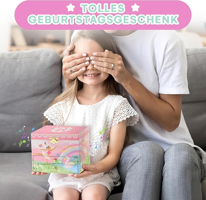 Jewelkeeper Jewelry Box for Girls - Spinning Ballerina Doll to Swan Lake Tune Music Box - Pink Jewelry Box for Girls with 2 Drawers - Ideal for Storing Necklaces and Bracelets - 7Lx5Hx6W Inches