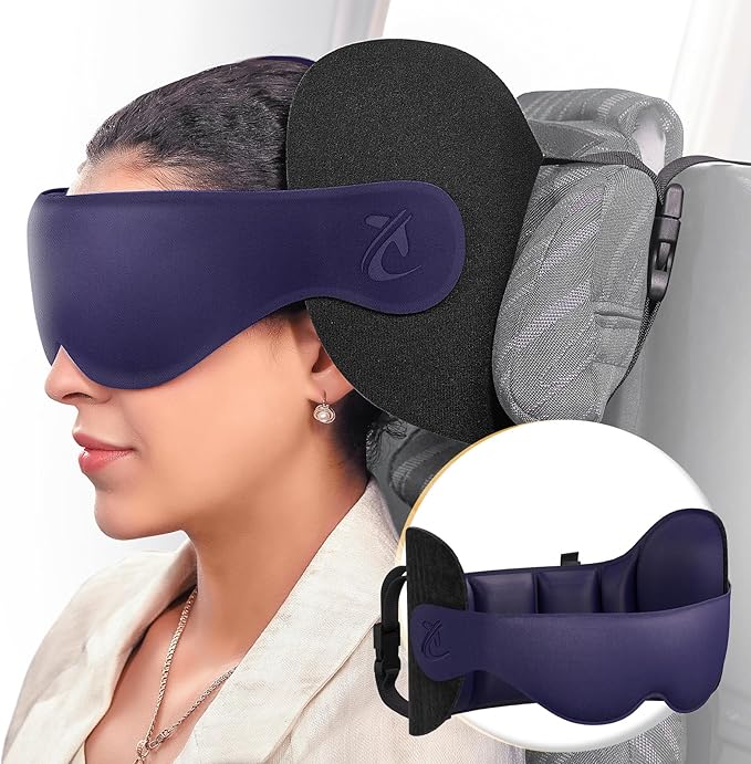 Bonairest Travel Pillow, Airplane Neck Pillow for Long Flight, Oversized Head Strap with 3D Eye Mask for Sleep, 360°Support Headrest, Stop Bobblehead, Ultimate Travel Essentials for Men Women Purple