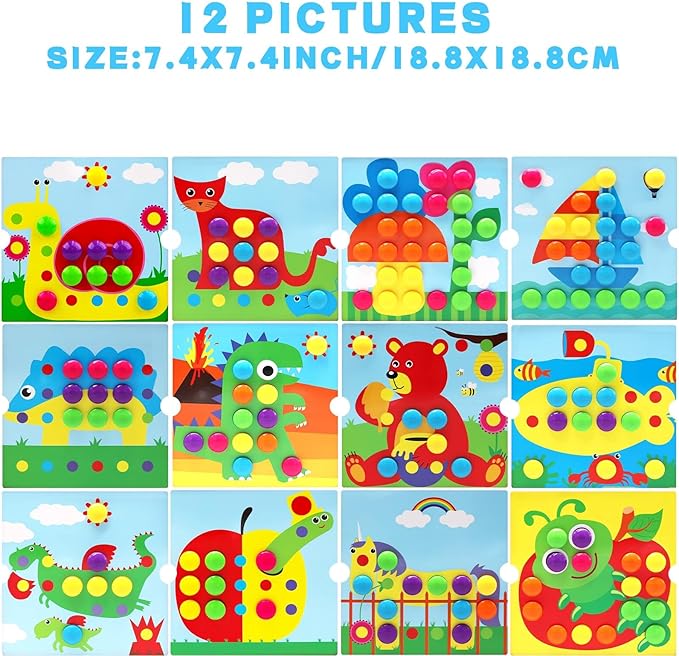 Button Art Toys for Toddlers, Crafts for Toddler Toys Age 3-5, Early Learning Educational Toys, Color Matching Puzzle, Fine Motor Skills Game, Preschool Learning Toys for Boys & Girls 3+