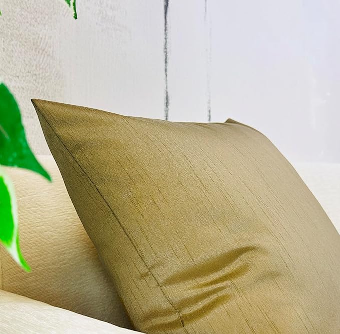 Aiking Home Collection 26x26 Inches Faux Silk Square European Shams, Zipper Closure, Brass (Set of 2)