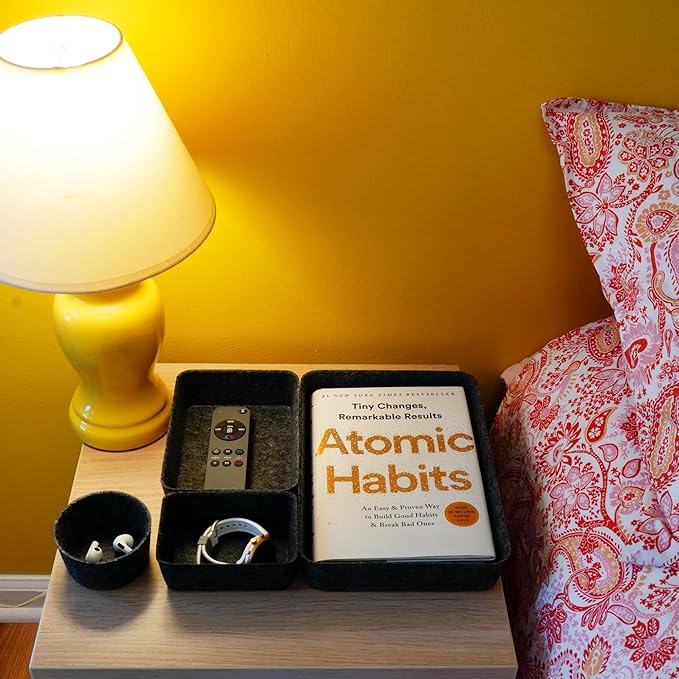 Welaxy Drawer organizer felt trays desk storage bins for home office supplies decluttering 7-piece (Carbon)