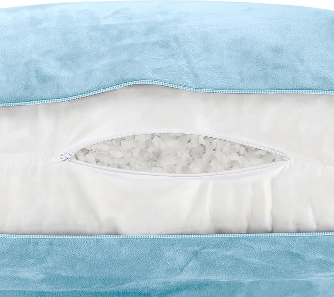 Husband Pillow Sky Blue, Original Reading Pillow in Bed Rest Chair, Shredded Memory Foam Large Lounge Cushion Adult Backrest with Arms, Comfy Back Support for Sit Sitting Up, Wash/Removable Cover