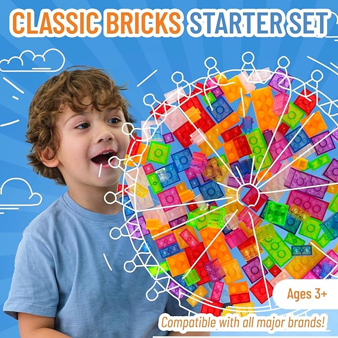Strictly Briks Compatible with Lego Toy Building Block, Building Creative Play Set for Ages 3 and Up, Compatible with All Major Brick Brands, Clear Colors, 4 Different Shapes and Sizes, 156 Pieces