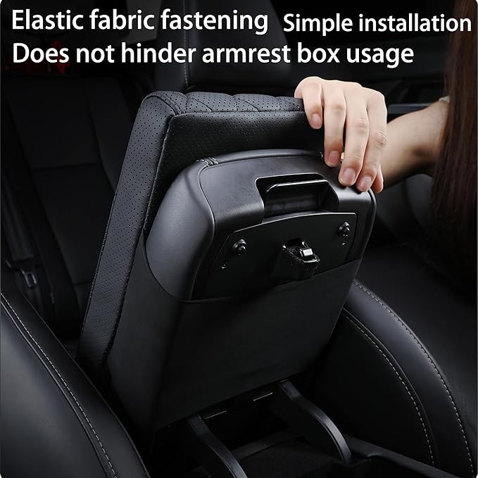 POKSRI Car Center Console Cover/pad Genuine Leather,Universal Armrest mat, Adjust driving posture Cushion,Protector box,Memory Foam,Real cowhide,Relieves shoulder/arm fatigue,boosting driving safety