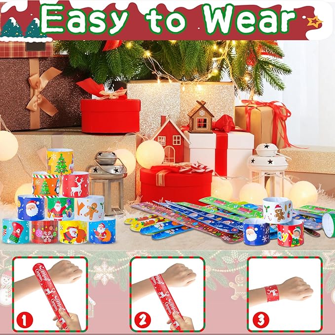 for Kids Party Favors Christmas Slap Bracelets for Kids Xmas Gifts for Students and Classes Christmas Stocking Stuffers for Children Christmas Goodie Bag Fillers Xmas Toys for Kids