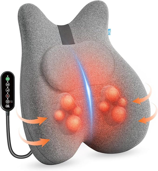 CILI Heated Lumbar Support Pillow for Office Chair, Memory Foam Lumbar Pillow with 4 Shiatsu Massage Heads, Graphene Heating Back Support Cushion, Chair Back Massager, Gifts for Him/Her