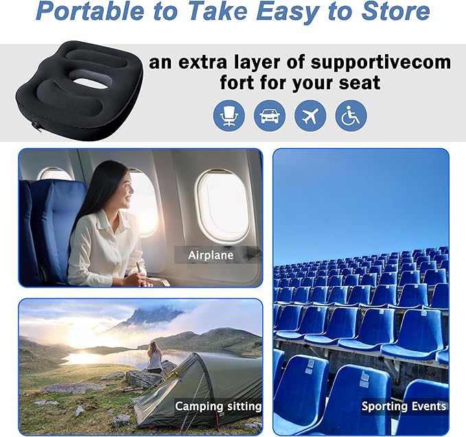 Sondor Travel Cushion,Air Seat Cushion,Evolution Cushion Portable & Lightweight Inflatable Seat Cushion - Ideal for Airplane Chairs, School Bleachers, Stadium Seats, and Wheelchairs