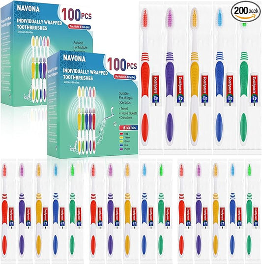200 PCS Individually Wrapped Toothbrushes with Toothpaste Bulk, Disposable Toothbrushes Bulk, Bulk Toothpaste, Travel Toothpaste Bulk, Ergonomics Handle, Soft Bristle,Perfect for Travel,Hotel,Donation