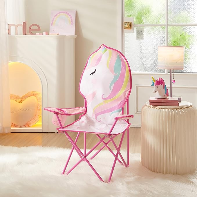 Heritage Kids Figural Unicorn Folding Kids Indoor Outdoor Beach Camp Chair with Portable Carry Case, Ages 6+