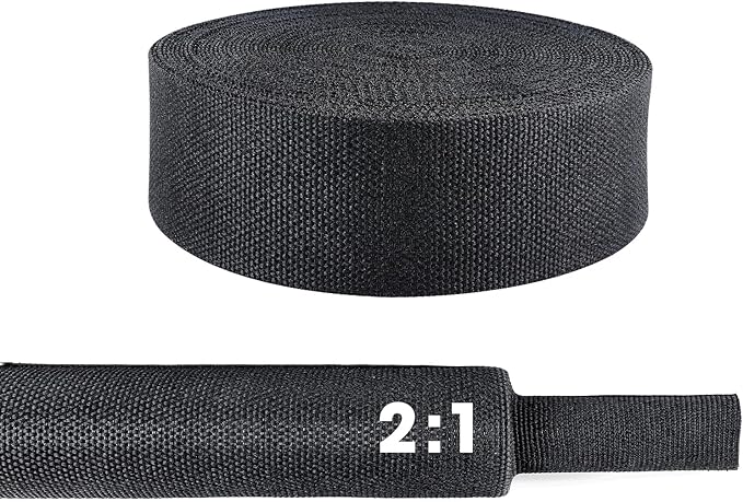 2 in 1 Ratio Heat Shrink Fabric Braided Sleeving, 1" - 24 feet Soft, Flexible and Sealing Black Shrinkable Braiding Sleeve