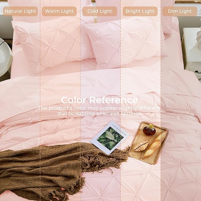 Sasttie Full Size Comforter Set, 7-Piece Bed in a Bag, Pintuck Bedding Set for All Season, Includes Comforter, Flat Sheet, Fitted Sheet, Pillowcases and Pillowshams, Blush Pink