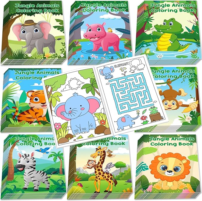 24Pcs Safari Animals Mini Activity Books for Kids Jungle Safari Animals Coloring Books Bulk Lion Elephant Tiger Art Drawing Book for Party Favors Birthday Gifts Goodie Bag Fillers Classroom Supplies