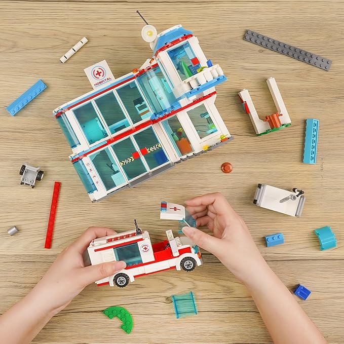 City Hospital STEM 3 in1 Building Sets, Compatible with Lego Ambulance Tor Truck, Rescue Helicopter, Connect to Other City Sets, 687 PCS Best Gift for 6 7 8 9 10 Boys