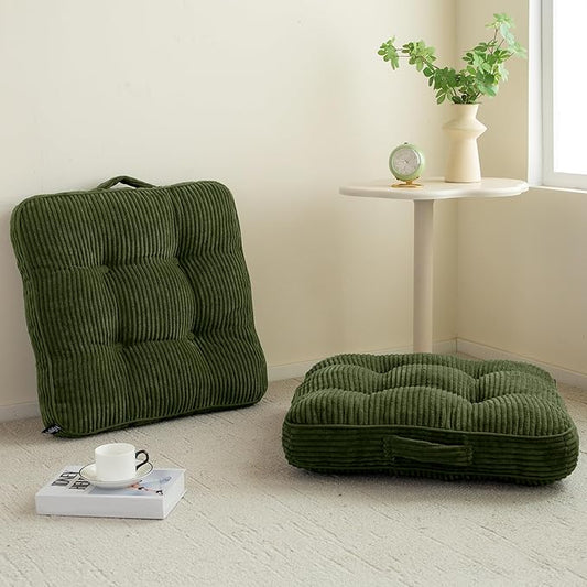 Washable Floor Pillow Cushion for Adults, Meditation Cushion Pillow, Large Square Floor Sitting, Removable Tufted Corduroy Cover, for Tatami Living Room or Yoga, 22x22 Inch, 2Pack, Machine Washable