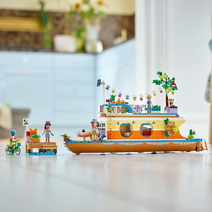 LEGO 41702 Friends The Barge Boat Toy for Children from 7 Years with Garden, 4 Mini Dolls, Animal Figurines, Nature Set