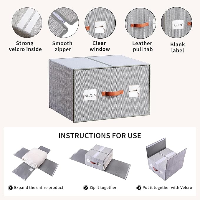 2 Pack Large Storage Bags for Comforters & Blankets, 70L Heavy-Duty blanket Organizers with Reinforced Walls ，Foldable 21"x18"x11" Space-Saving Design for Bedding Storage & sheet storage