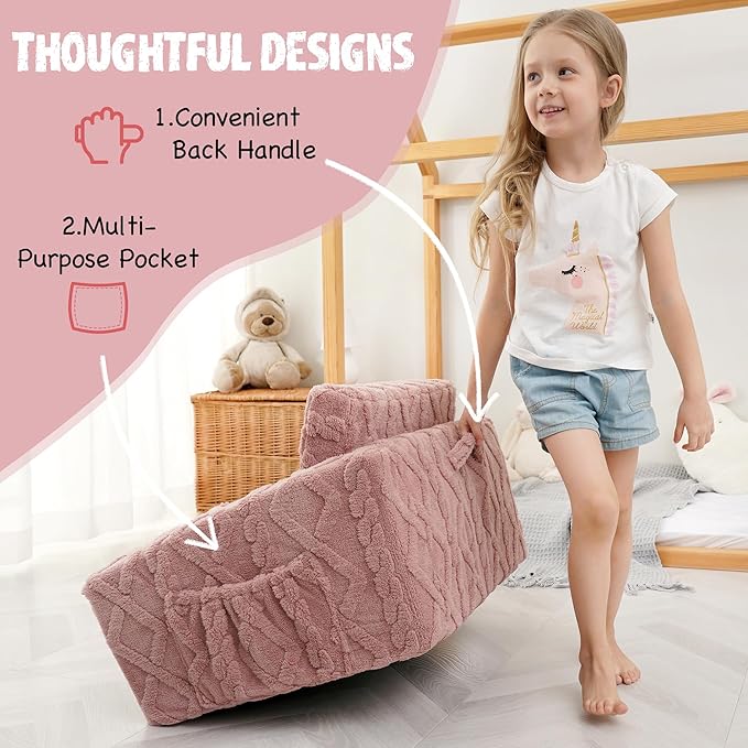 Kids Sofa, Toddler Chair, 2-in-1 Flannel Kids Fold Out Couch, Toddler Convertible Sofa to Lounger, Flip Open Toddler Couch for Kids (Pink)