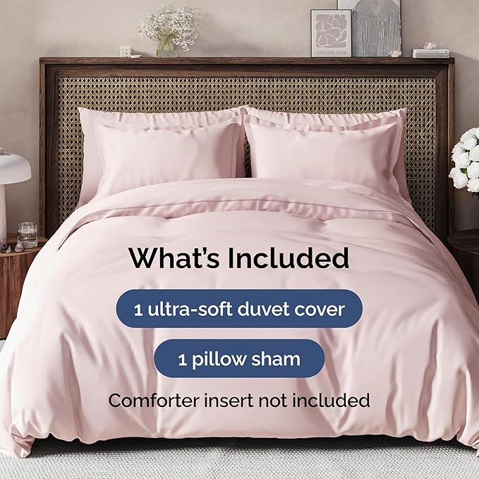 Duvet Cover Twin/Twin XL Size Set - Extra Soft Duvet Cover 68 x 90 with 1 Pillow Sham - Hotel Luxury, Easy Care and Fade Free w/ Zipper Closures & Ties - Comfy, Breathable Bedding Set (Lavender Pink)