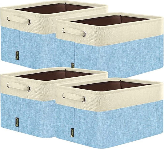 BALEINE 4 Pack Fabric Storage Bins for Shelves, Linen Storage Baskets for Organizing, Decorative Closet Bins for Clothes, Home (Skyblue, 12"x8"x8")