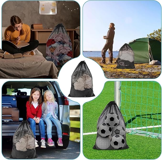 2 Pack Mesh Laundry Bags, 23 x 34 Inches Heavy Duty Mesh Laundry Bag, Large Laundry Drawstring Bag for College, Dorm, Travel, Family and Apartment Dwellers (black)